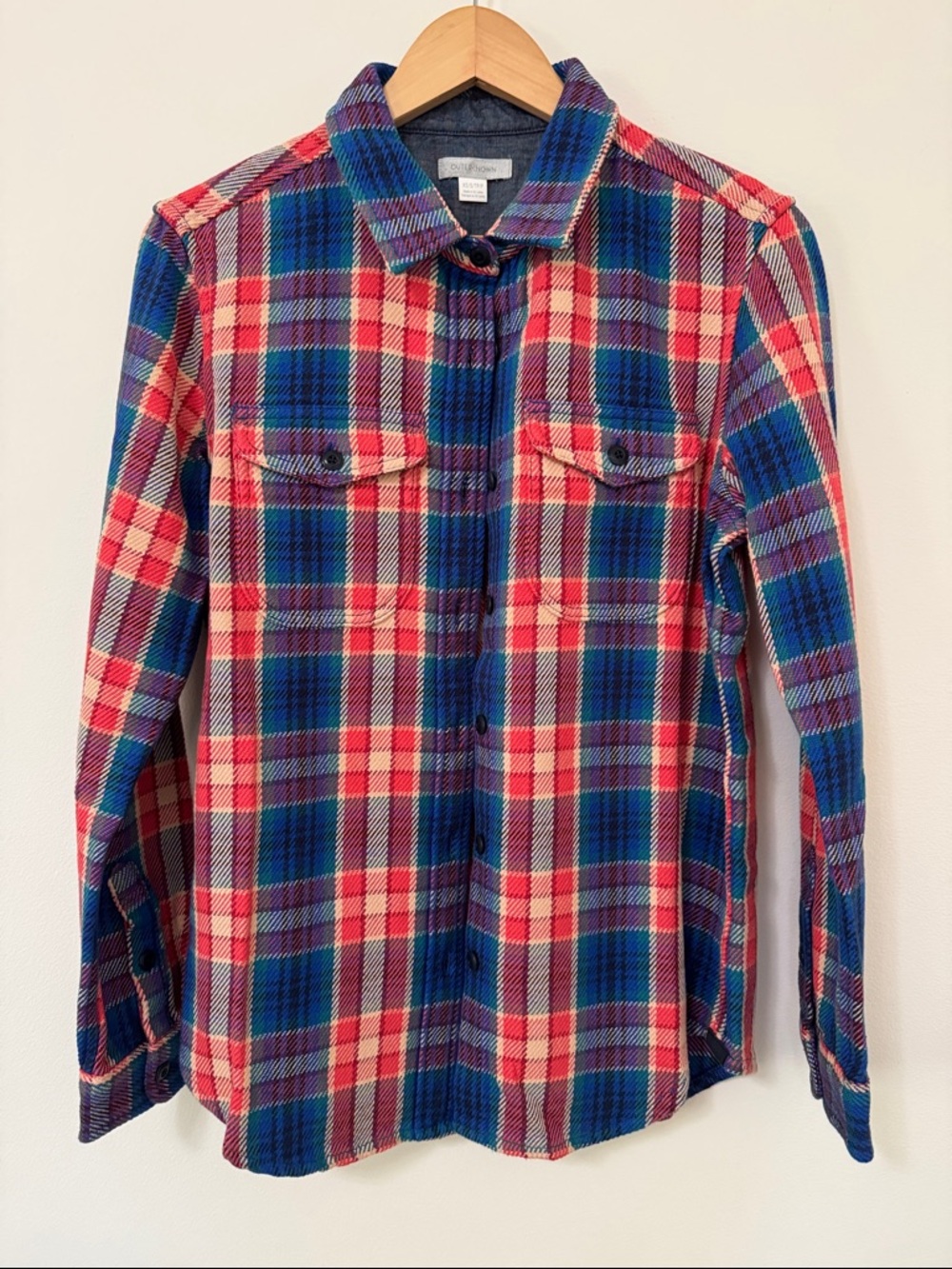 Outerknown Red and Blue Plaid Button-Down Shirt